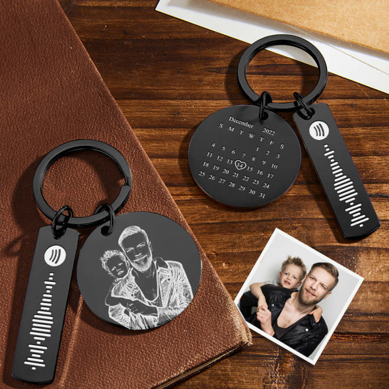 Custom Photo Calendar Spotify Keychain Personalized Stainless Steel Keychain Father's Day Gift 4