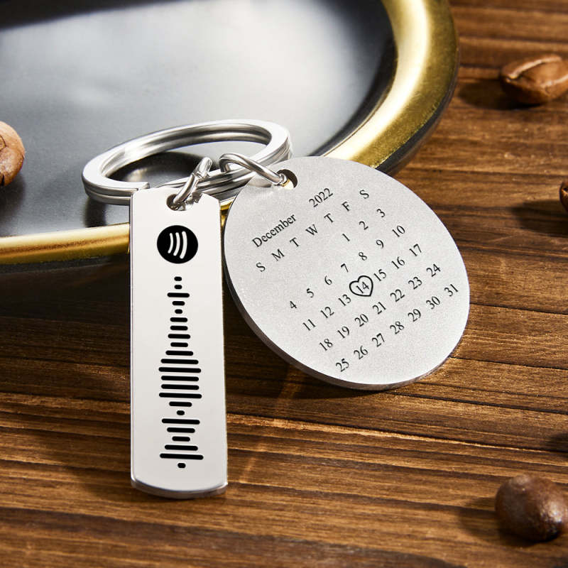 Custom Photo Calendar Spotify Keychain Personalized Stainless Steel Keychain Father's Day Gift 5