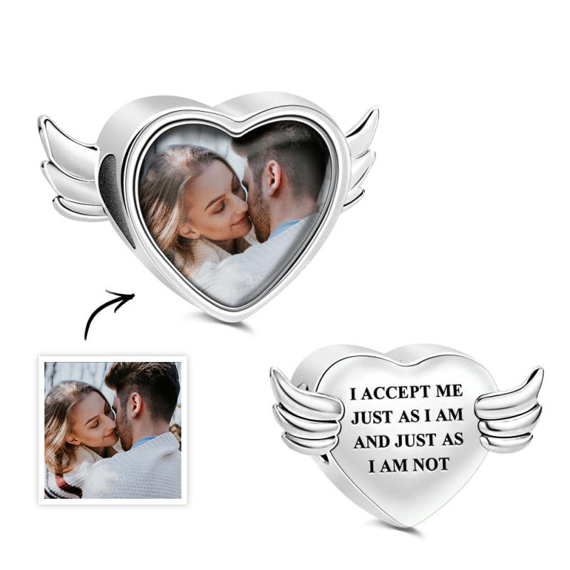 Custom Photo Charm Angel Opened Wings Heart