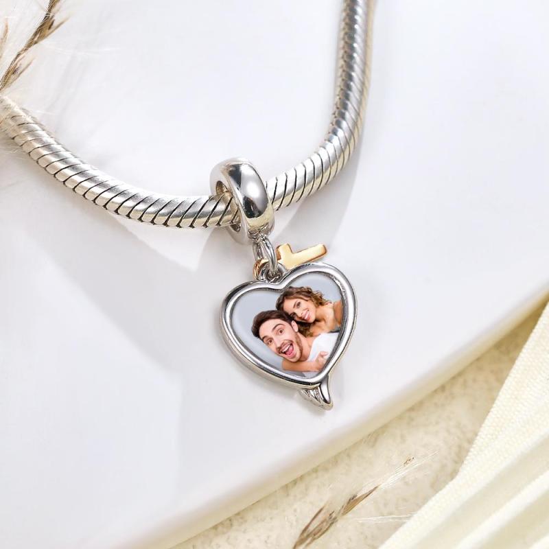 Custom Photo Charm Angel Wing Heart Cross Couple Gift 2