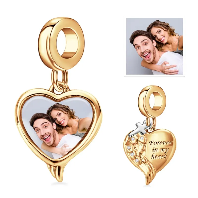 Custom Photo Charm Angel Wing Heart Cross Couple Gift 4