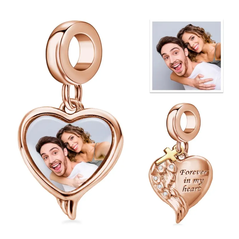 Custom Photo Charm Angel Wing Heart Cross Couple Gift 5