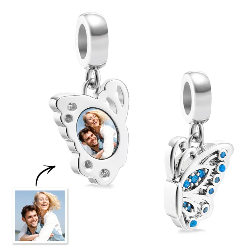 Custom Photo Charm Butterfly Wings Blue Diamond