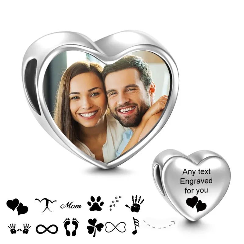 Custom Photo Charm Engraved Heart  Picture Charm Gifts For Couples