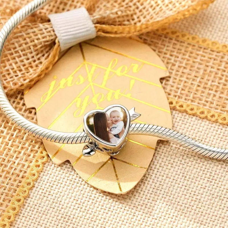 Custom Photo Charm Heart Arrow with Text Engraving on Back 2