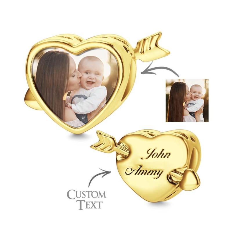 Custom Photo Charm Heart Arrow with Text Engraving on Back 4