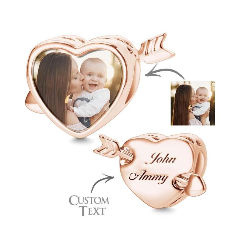 Custom Photo Charm Heart Arrow with Text Engraving on Back 5