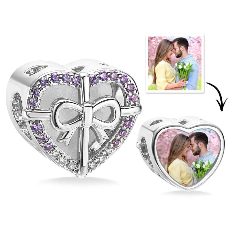 Custom Photo Charm Heart Bow Tie Gifts for Her