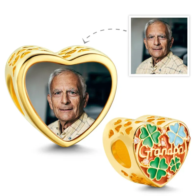 Custom Photo Charm Heart-shaped Hollow Carved Commemorative Gifts for Grandpa