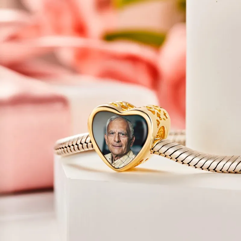 Custom Photo Charm Heart-shaped Hollow Carved Commemorative Gifts for Grandpa 1