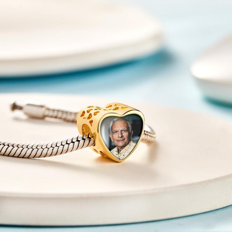 Custom Photo Charm Heart-shaped Hollow Carved Commemorative Gifts for Grandpa 2