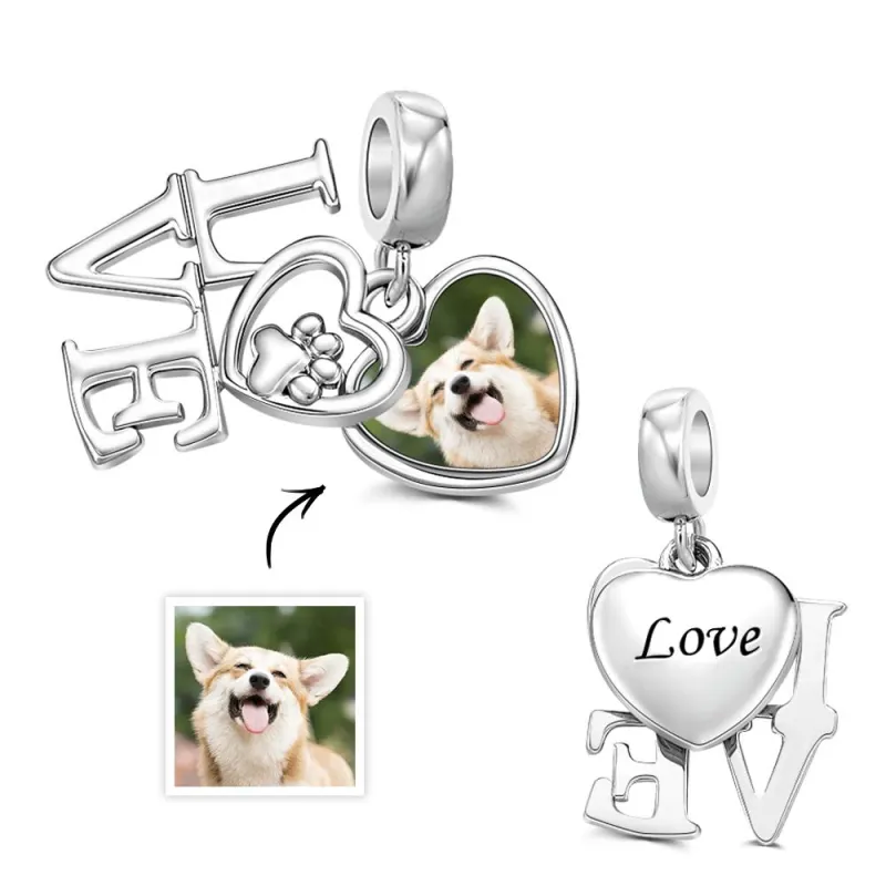 Custom Photo Charm Pet Lover Paw Double Pendant Gift