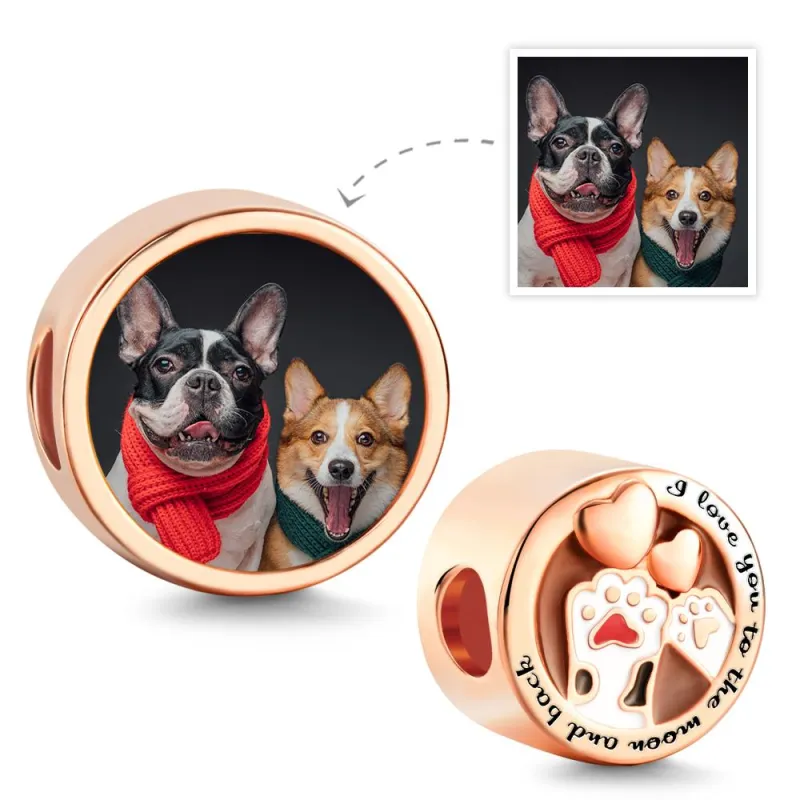 Custom Photo Charm Pet Paws Rose Gold Charm Gift for Pet Lover