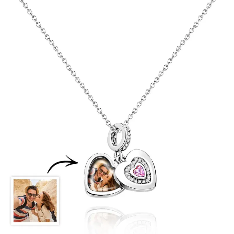 Custom Photo Charm with Necklace Individual Personalized Photo Charm with Heart Birthstone Photo Gift