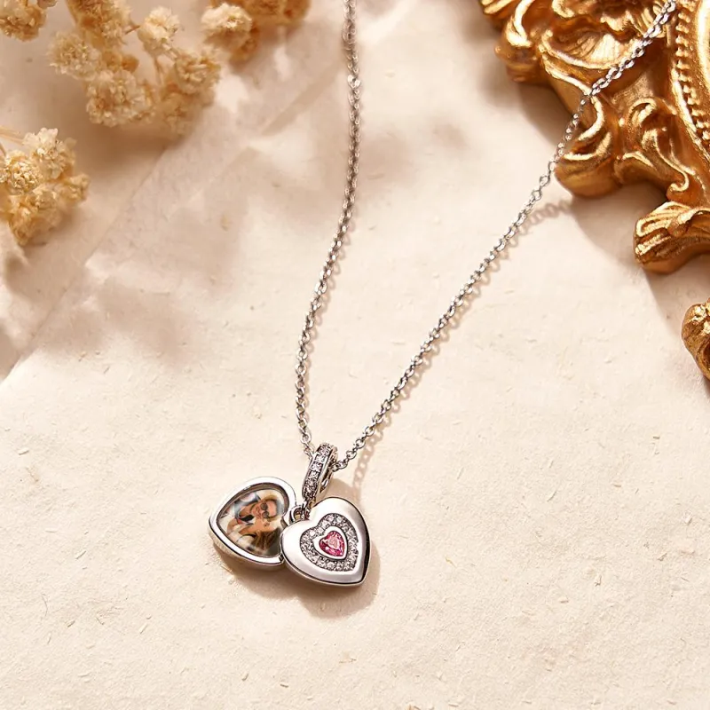 Custom Photo Charm with Necklace Individual Personalized Photo Charm with Heart Birthstone Photo Gift 1