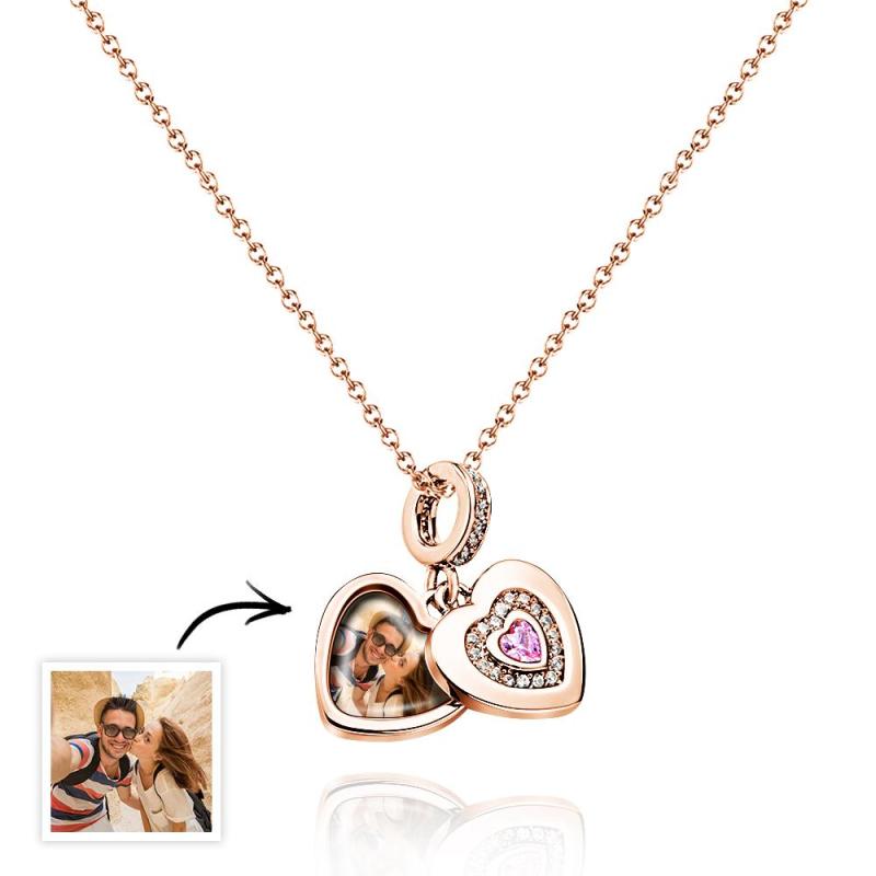 Custom Photo Charm with Necklace Individual Personalized Photo Charm with Heart Birthstone Photo Gift 5