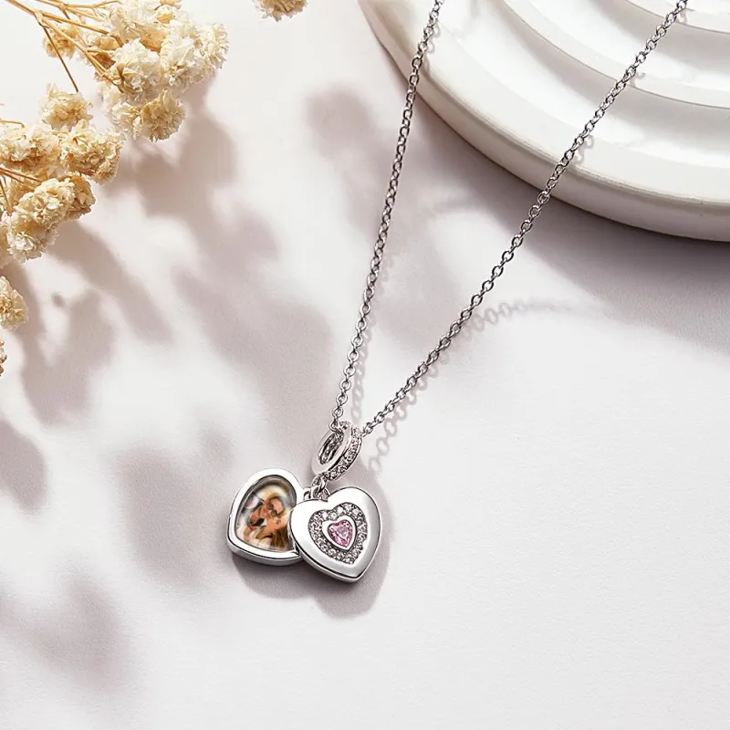 Custom Photo Charm with Necklace Individual Personalized Photo Charm with Heart Birthstone Photo Gift 2