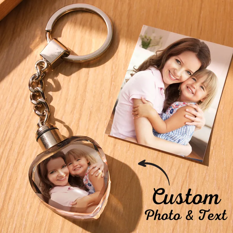 Custom Photo Crystal Keychain Heart-shaped Keychain Gift for Mother