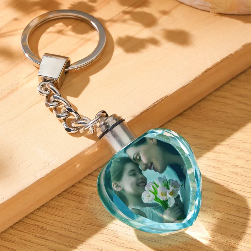 Custom Photo Crystal Keychain Heart-shaped Keychain Gift for Mother 1