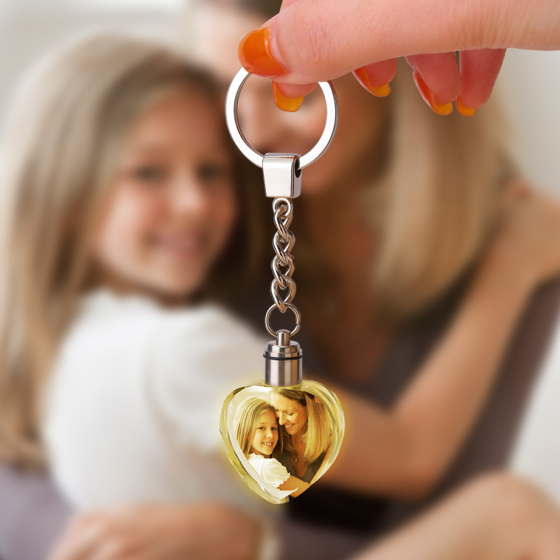 Custom Photo Crystal Keychain Heart-shaped Keychain Gift for Mother 2