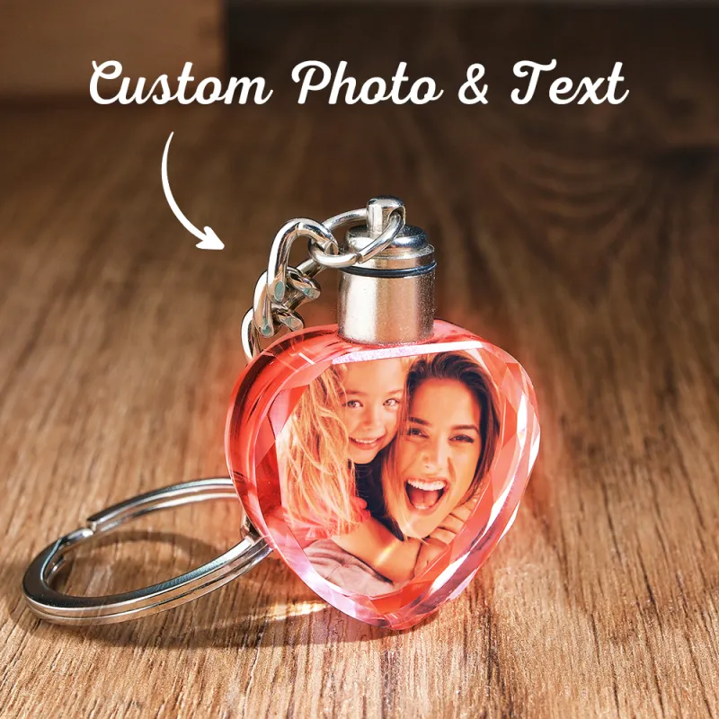 Custom Photo Crystal Keychain Heart-shaped Keychain Gift for Mother 3