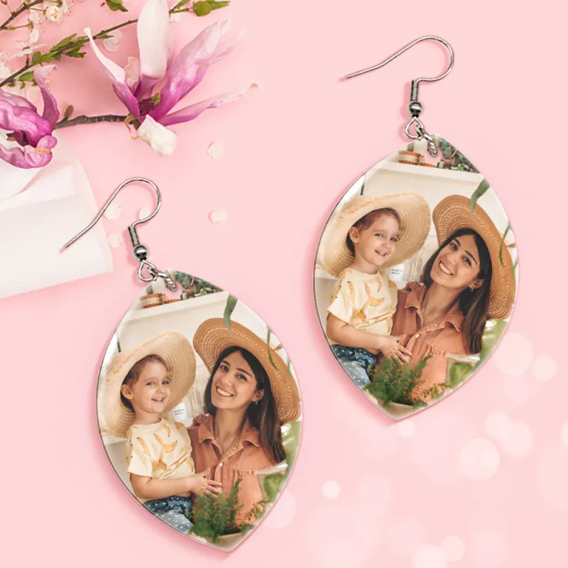 Custom Photo Earrings Acrylic Earrings Personalized Oval Earrings Gift For Mother's Day For Women