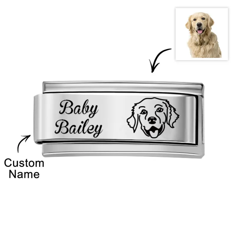 Custom Photo Engraved Italian Charm For Italian Charm Bracelets Composable Link