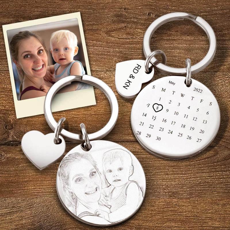 Custom Photo Engraved Keychain Date Save Keychain Significant Date Marker Custom Anniversary Gift For Mom 1