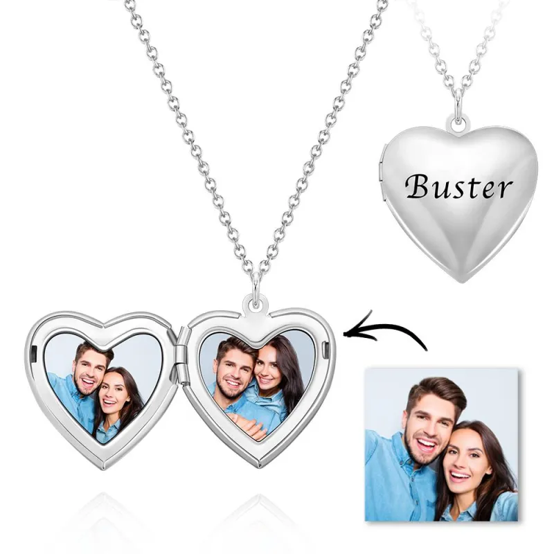 Custom Photo Engraved Necklace Heart-shaped Locket Necklace Creative Gift