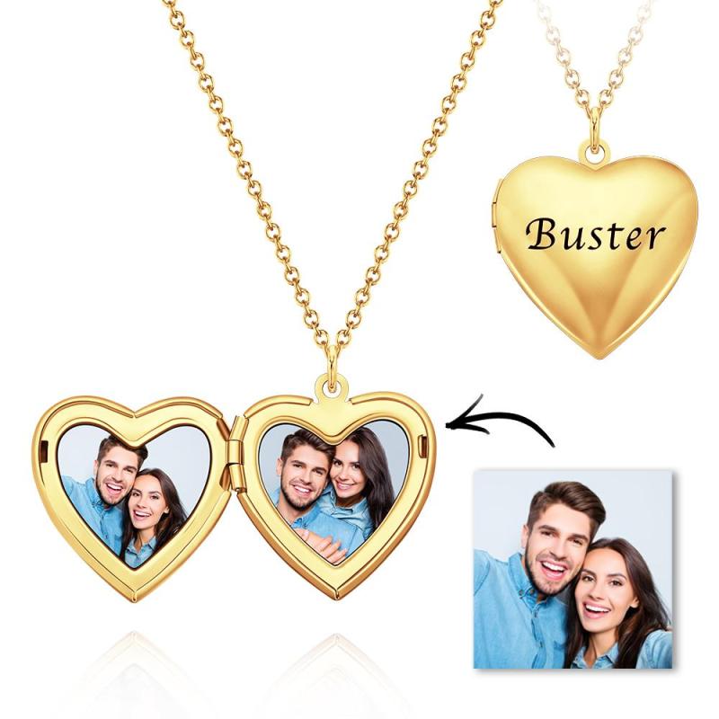 Custom Photo Engraved Necklace Heart-shaped Locket Necklace Creative Gift 1