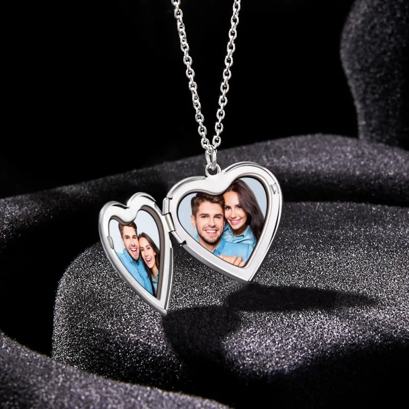 Custom Photo Engraved Necklace Heart-shaped Locket Necklace Creative Gift 5