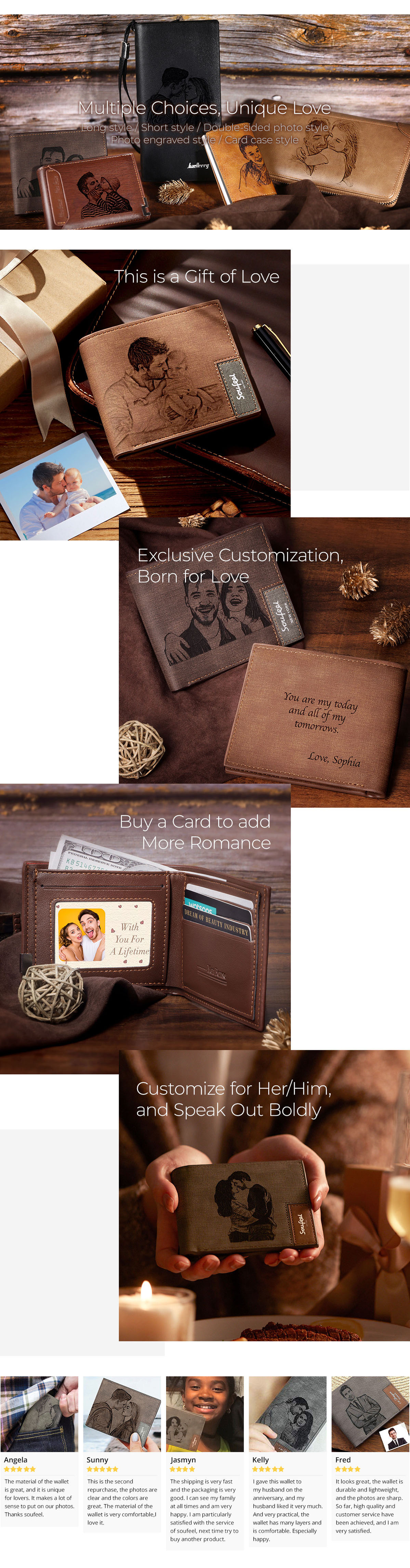 Custom Photo Engraved Vertical Wallet RFID Blocking Wallet with Zipper Coin Pouch Father's Day Gift 0