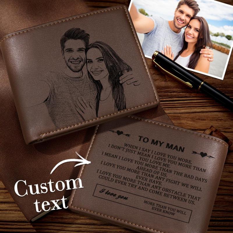 Custom Photo Engraved Wallet To My Man Genuine Leather Bifold Wallet