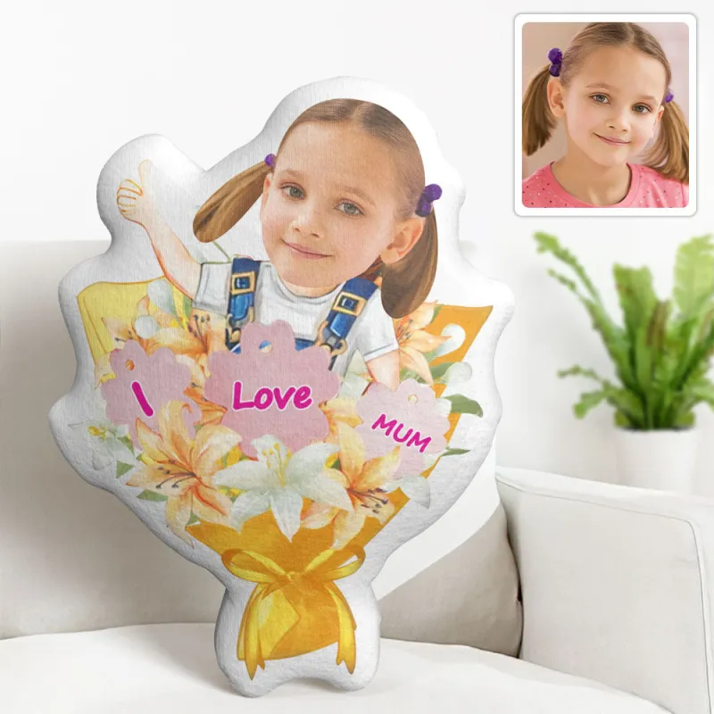 Custom Photo Face Pillow Mother's Day Flower Face Pillow I Love Mum