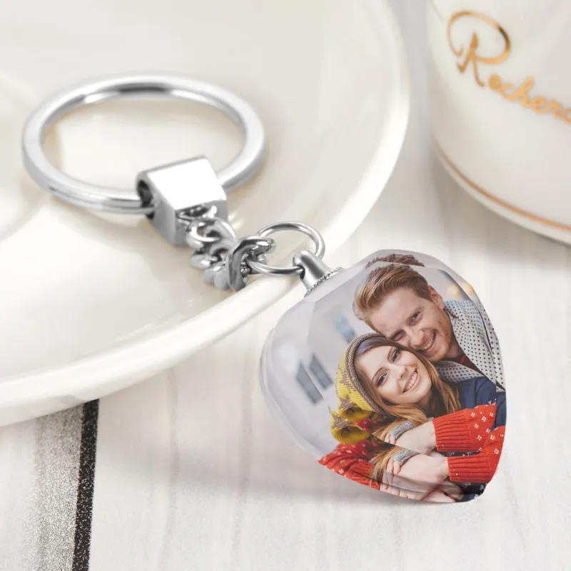 Custom Photo Keychain Crystal Keychain Christmas Gifts Heart-shaped