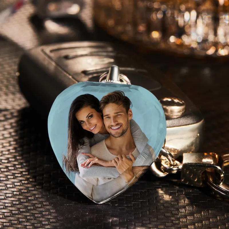 Custom Photo Keychain Crystal Keychain Christmas Gifts Heart-shaped 3