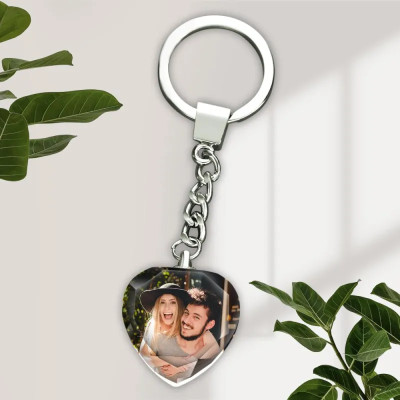 Custom Photo Keychain Crystal Keychain Couple's Green Monday Gifts Heart-shaped