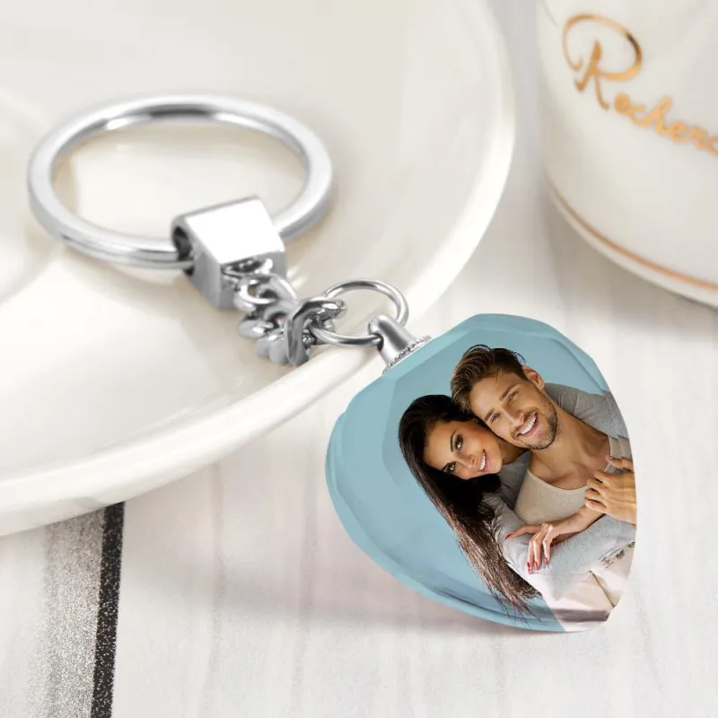 Custom Photo Keychain Crystal Keychain Couple's Green Monday Gifts Heart-shaped 1