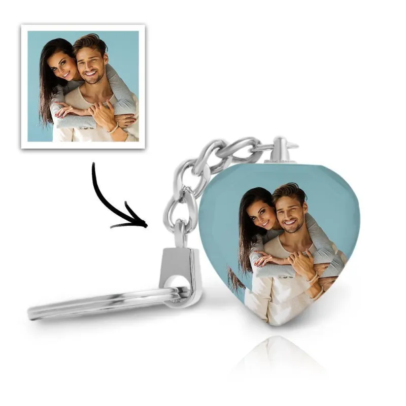 Custom Photo Keychain Crystal Keychain Couple's Heart-shaped