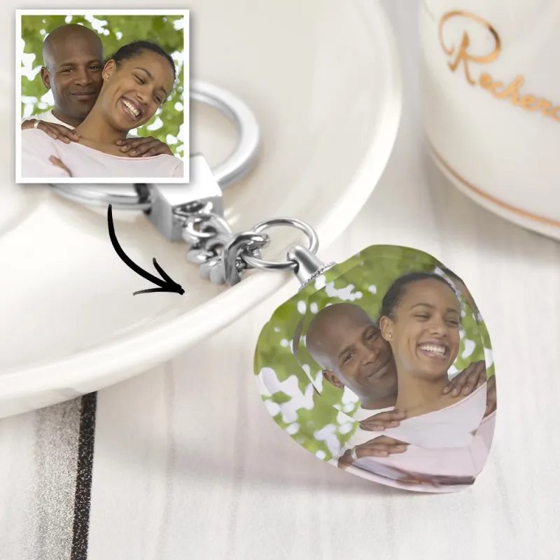 Custom Photo Keychain Crystal Keychain Couple's Valentine's Day Gifts Heart-shaped