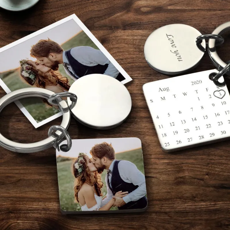 Custom Photo Keychain Engraved Calendar Keychain Gifts Black 3