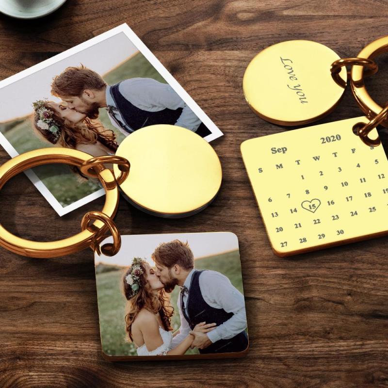 Custom Photo Keychain Engraved Calendar Keychain Gifts Black 6