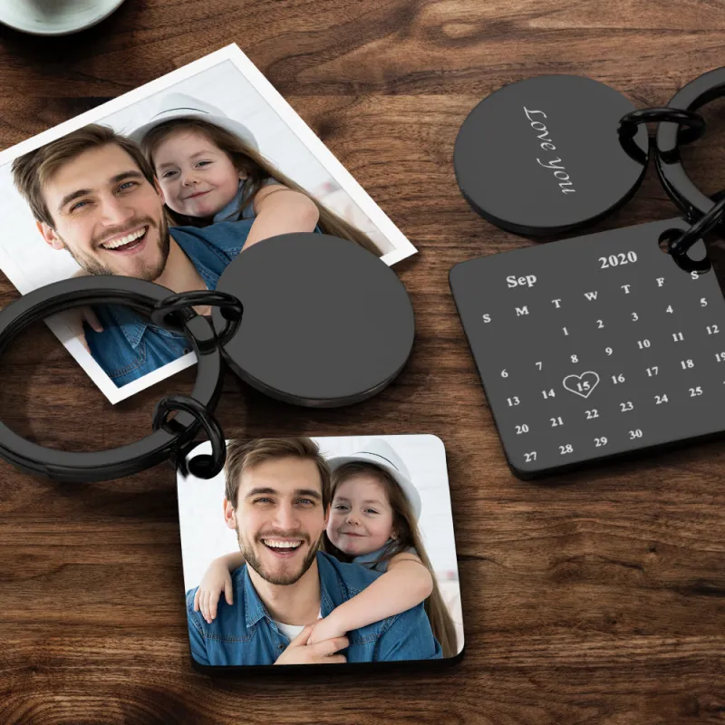 Custom Photo Keychain Engraved Calendar Keychain Gifts For Father