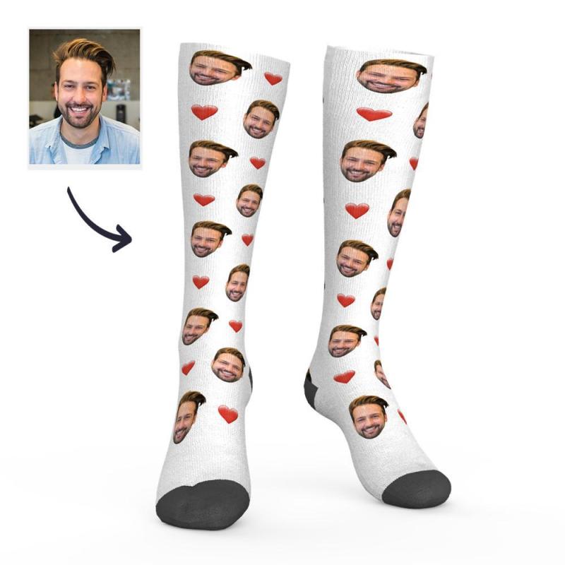 Custom Photo Knee High Socks With Heart