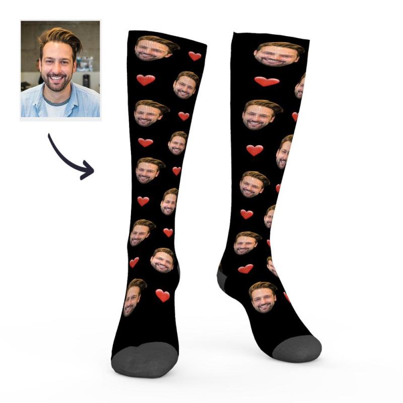 Custom Photo Knee High Socks With Heart 2