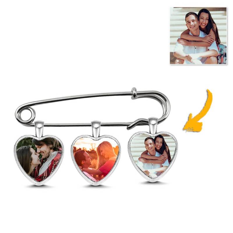 Custom Photo Lapel Pin Father's Day Gift Heart Style Memory Photo Lapel Pin For Dad 1