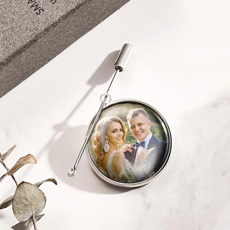 Custom Photo Lapel Pin With Text Retro Brooch Gift For Man 2