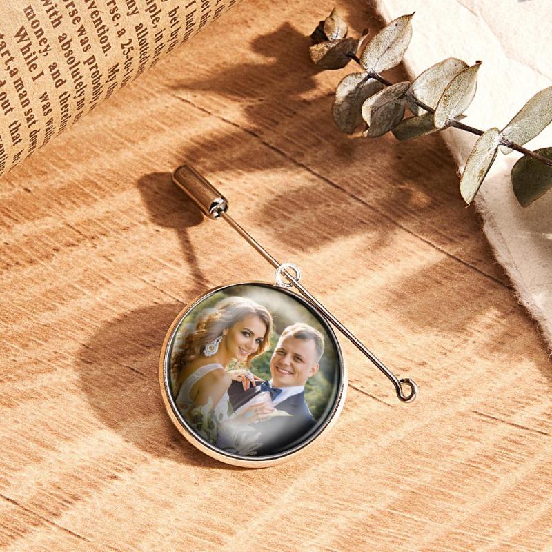 Custom Photo Lapel Pin With Text Retro Brooch Gift For Man 3