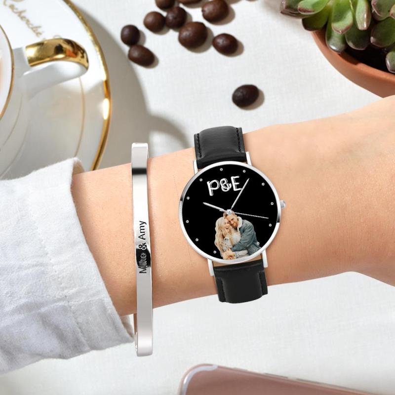 Custom Photo Leather Strap Watch With Text Unique Watch Valentine's Day GIfts 1