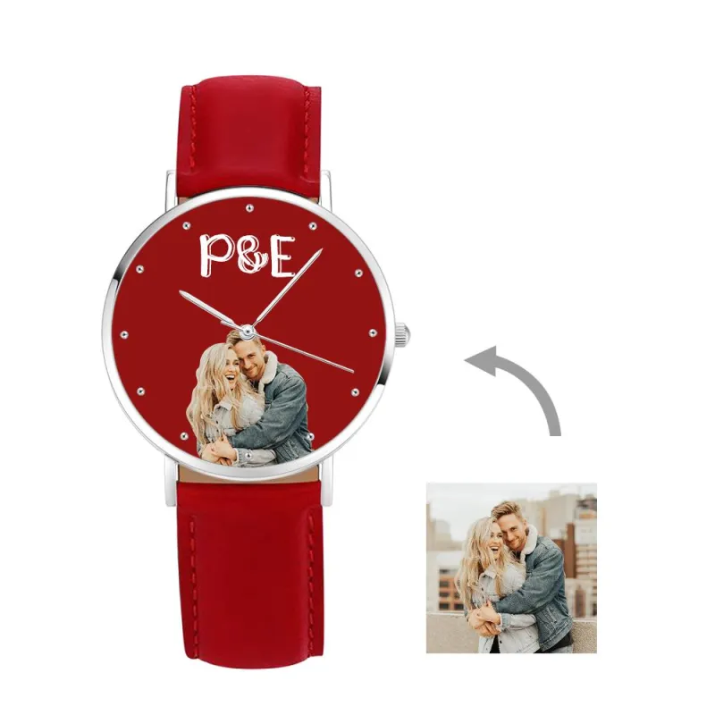 Custom Photo Leather Strap Watch With Text Unique Watch Valentine's Day GIfts 2